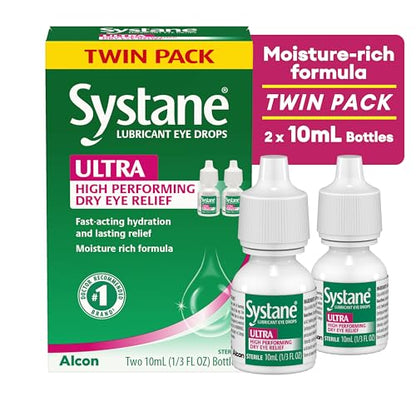 Systane Ultra Lubricant Eye Drops Twin Pack – 10 mL Each | Dry Eye Relief