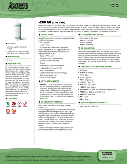 Systemic Formulas Aloe Vera #200-16 oz - Premium Pure Aloe for Digestive Health
