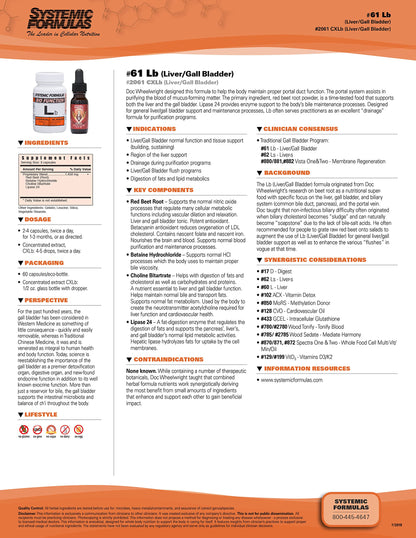 Systemic Formulas Lb Liver & Gall Bladder Support – 60 Capsules | Bio Function #61 | Red Beet Root