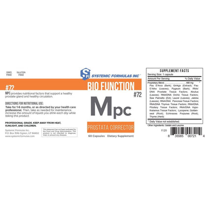 Systemic Formulas MPC Prostata Corrector #72 – 60 Capsules for Prostate Health & Circulation