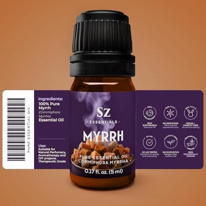 Sz Essentials 5-Year Aged Myrrh Essential Oil – Pure, Undiluted, Therapeutic Grade & Vegan