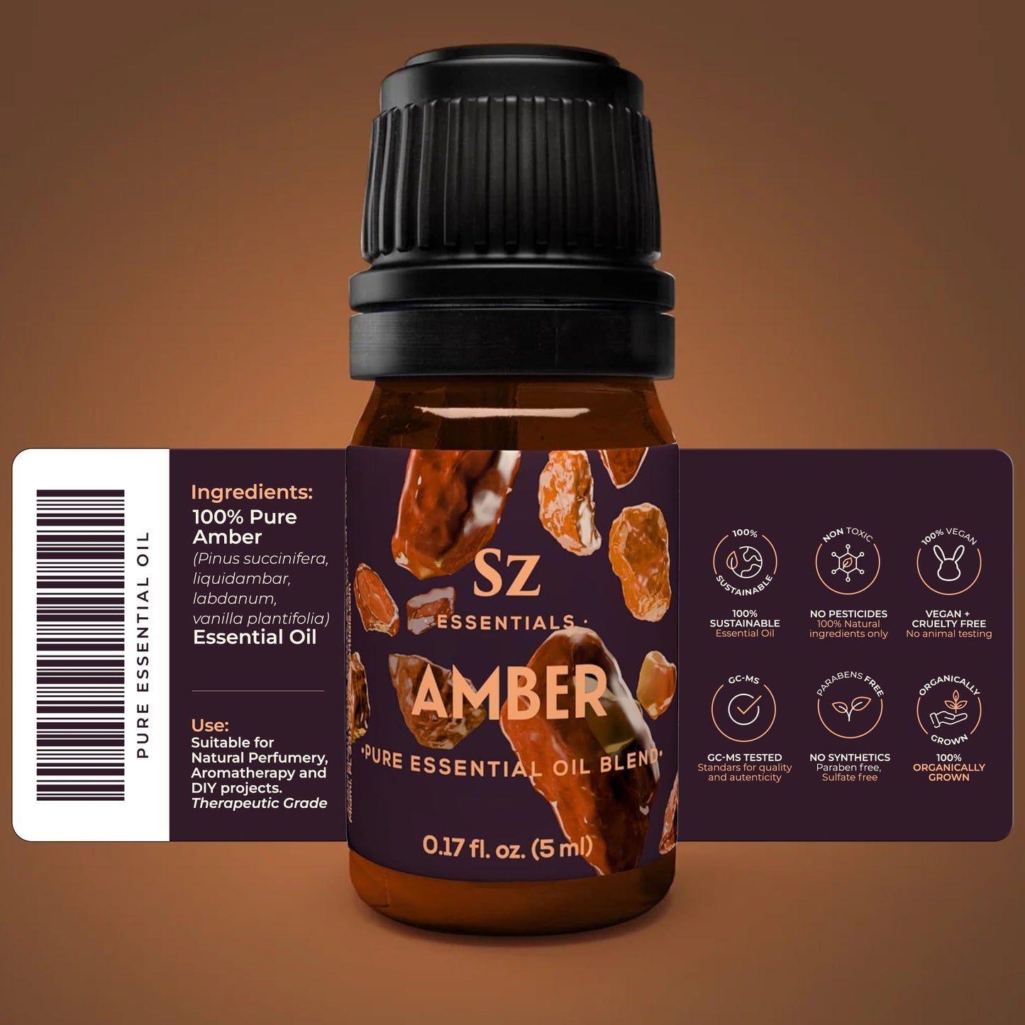 SZ Essentials Amber Essential Oil - 0.17oz (5ml) Pure & Undiluted