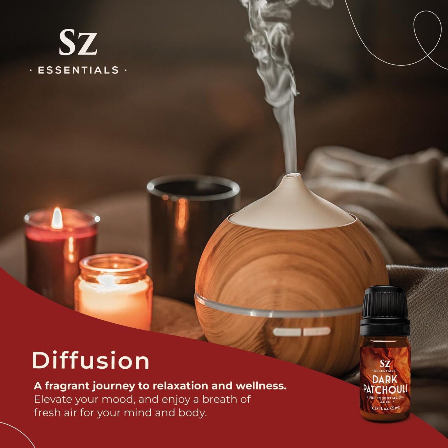 Sz Essentials 5-Year Aged Dark Patchouli Essential Oil – Premium Therapeutic Grade, 0.17 fl oz