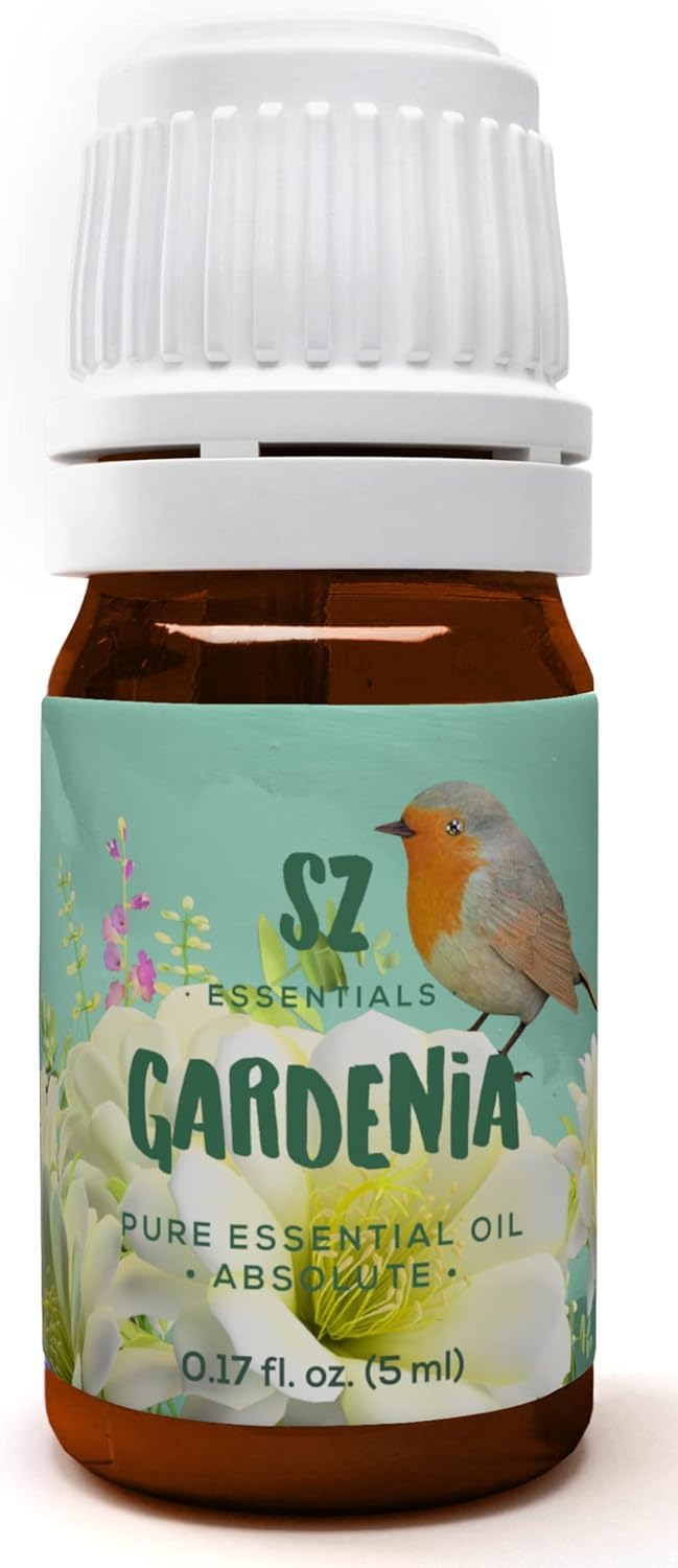 SZ Essentials Gardenia 100% Pure Essential Oil | Gardenia Jasminoides | Floral Sweet Scent • Therapeutic Grade & Vegan • 0.17oz (5ml)