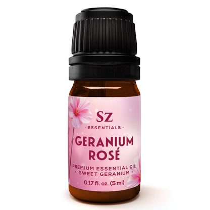 Sz Essentials – Geranium Rosé Essential Oil 5mL – 100% Pure & Natural (Pelargonium graveolens var. roseum) – Vegan & Therapeutic Grade
