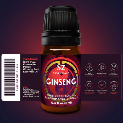 SZ Essentials Ginseng Essential Oil - 100% Pure Korean Red Panax (5ml) | Therapeutic Grade & Vegan
