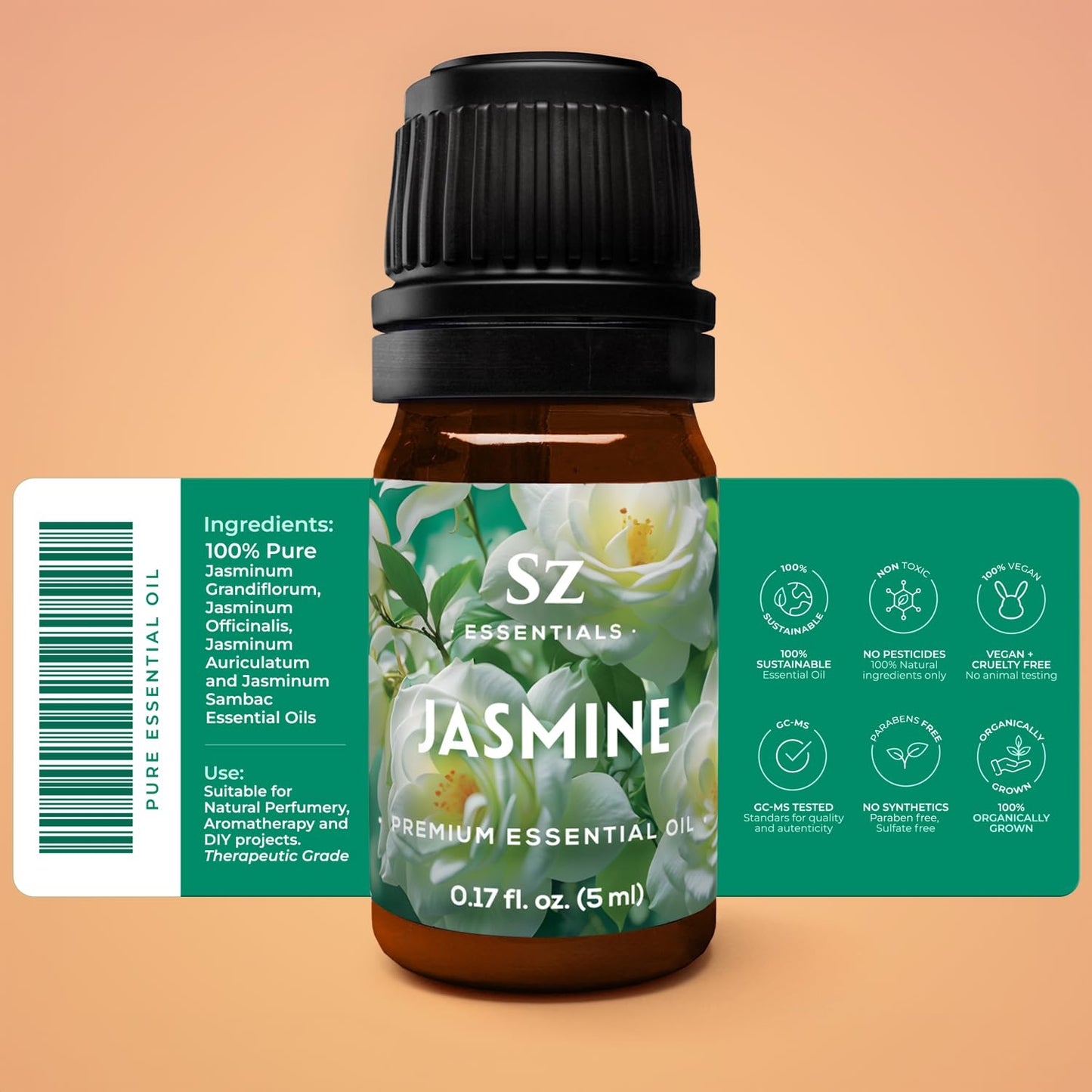Sz Essentials Jasmine Absolute Essential Oil – Pure 0.17oz (5mL) – 4 Jasminum Species
