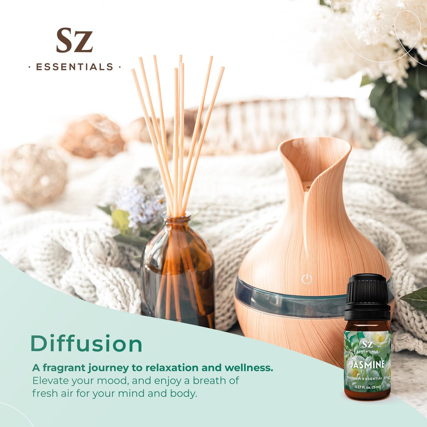 Sz Essentials Jasmine Absolute Essential Oil – Pure 0.17oz (5mL) – 4 Jasminum Species