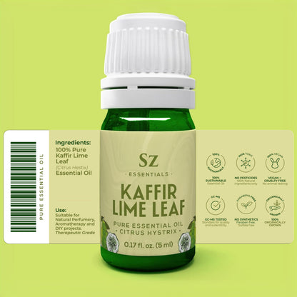 Sz Essentials Kaffir Lime Leaf Essential Oil – 100% Pure & Undiluted, Therapeutic Grade, Vegan (5ml)