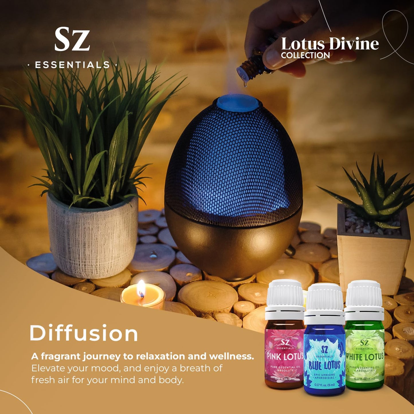 Sz Essentials Lotus Divine Essential Oils – Blue, Pink & White Lotus (3x5ml) – 100% Pure