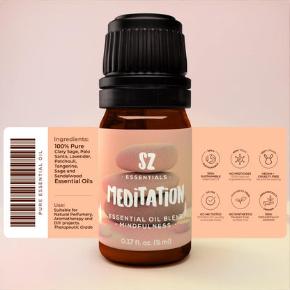 SZ Essentials Meditation Essential Oil Blend - 100% Pure, Vegan, 0.17oz (5ml) - Ideal for Shadow Work, Yoga & Meditation
