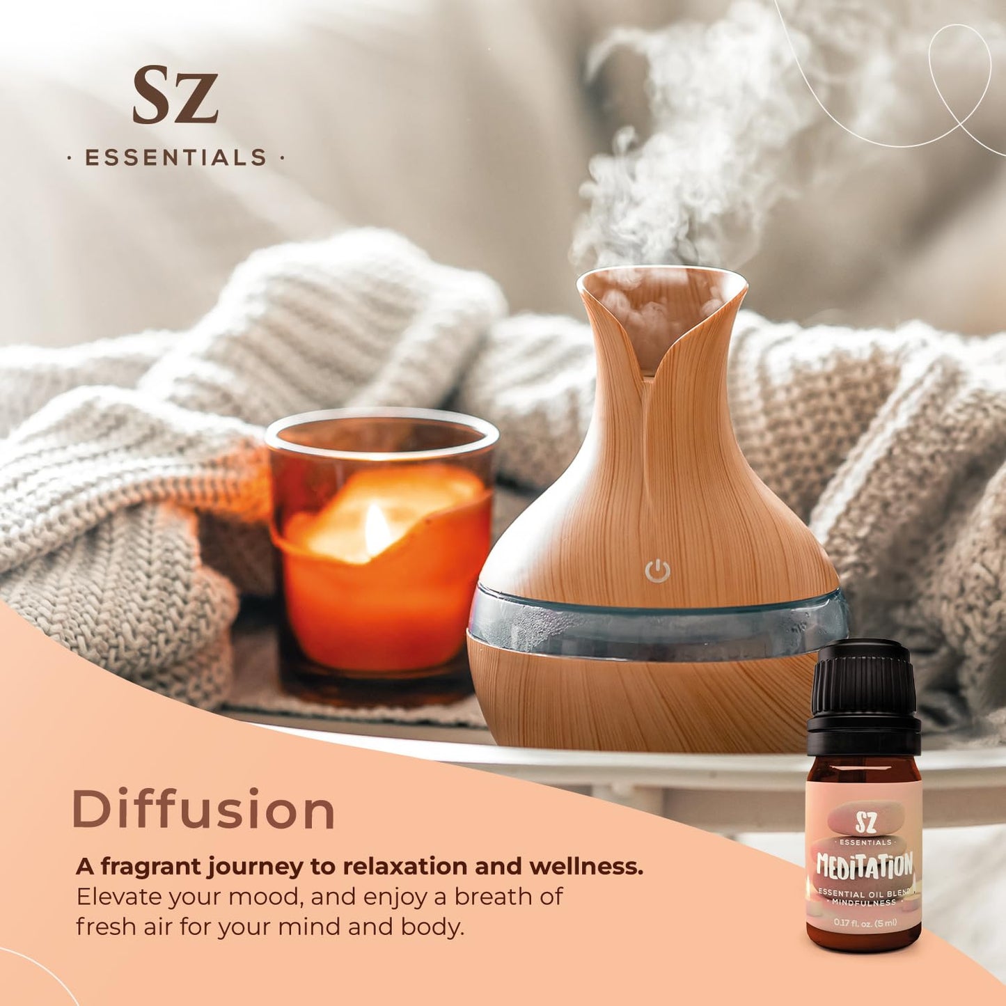 SZ Essentials Meditation Essential Oil Blend - 100% Pure, Vegan, 0.17oz (5ml) - Ideal for Shadow Work, Yoga & Meditation
