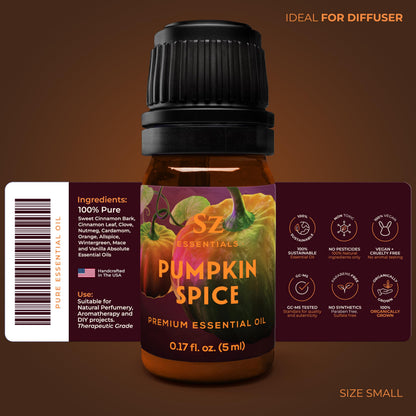 Sz Essentials Pumpkin Spice Essential Oil Blend for Diffuser & Humidifier – 0.17 fl oz (5 mL) – Vegan & Pure