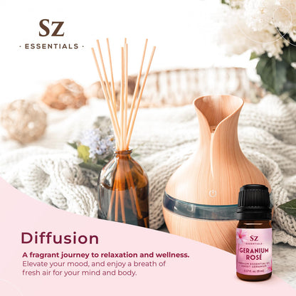 Sz Essentials – Geranium Rosé Essential Oil 5mL – 100% Pure & Natural (Pelargonium graveolens var. roseum) – Vegan & Therapeutic Grade
