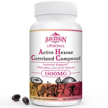 SZCZEKIN 1500mg Liposomal AHCC Supplement – 120 Soft Gels, Immune & Liver Support, 8-Mushroom Blend