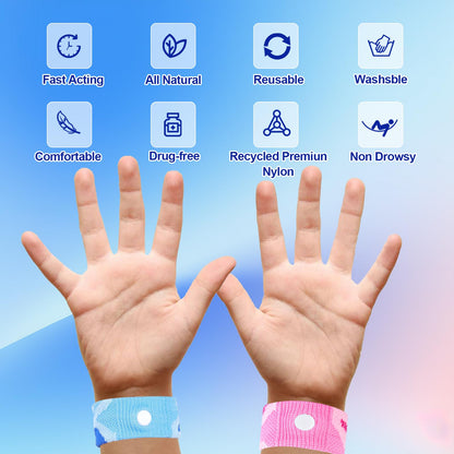 SZSTYYP Motion Sickness Bands for Kids – Non-Drug Travel Wristbands (Camo Blue/Purple)