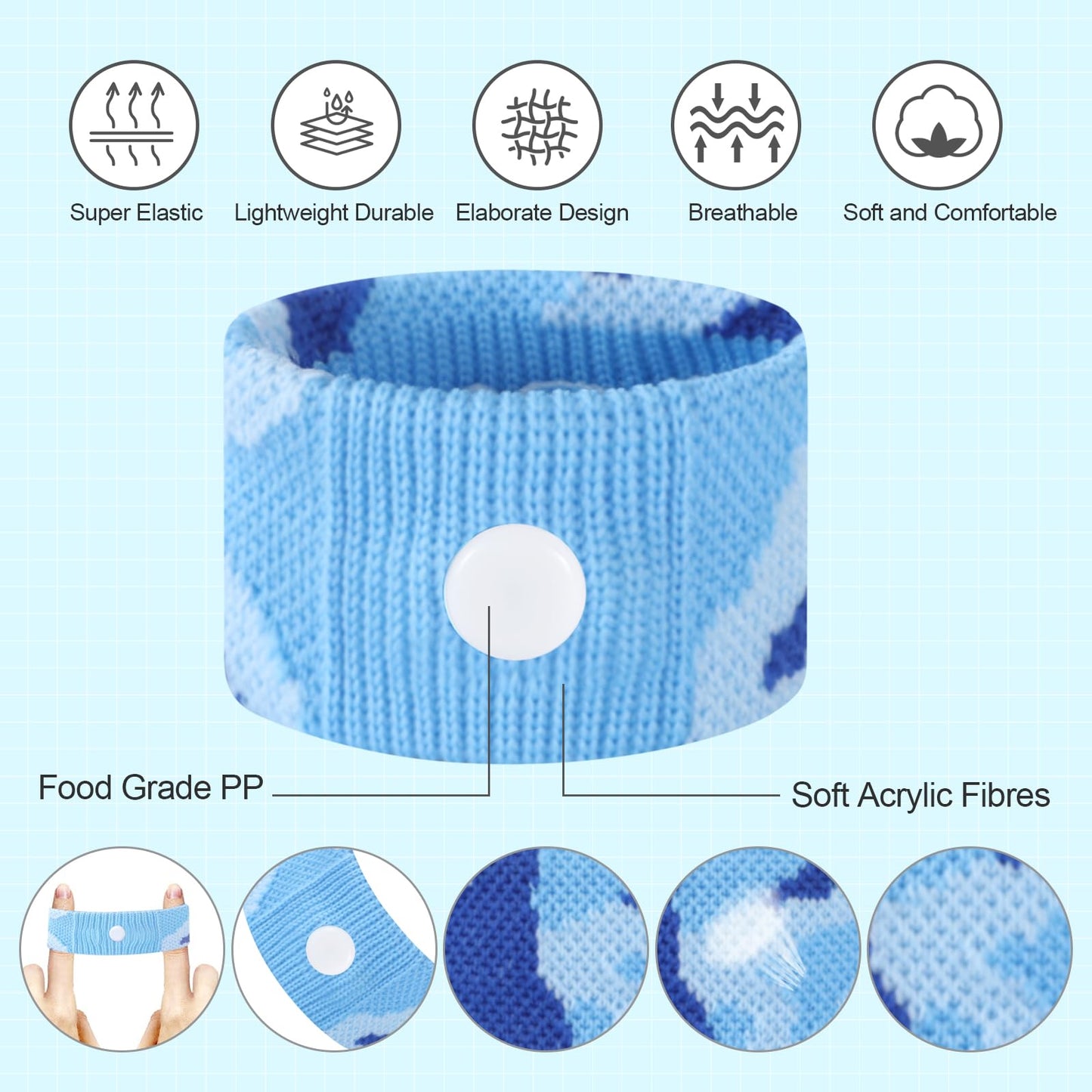SZSTYYP Motion Sickness Bands for Kids – Non-Drug Travel Wristbands (Camo Blue/Purple)