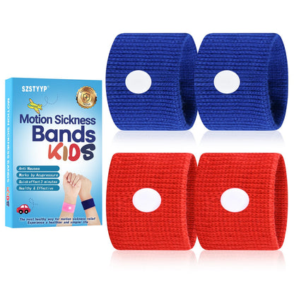 SZSTYYP Motion Sickness Bands for Kids – Travel Sickness Relief Wristbands (Blue/Red)