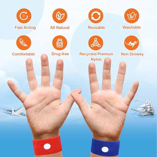 SZSTYYP Motion Sickness Bands for Kids – Travel Sickness Relief Wristbands (Blue/Red)