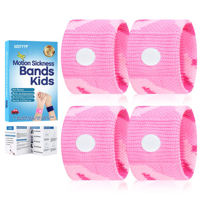 SZSTYYP Motion Sickness Bands for Kids — 2 Pairs, Camouflage Purple