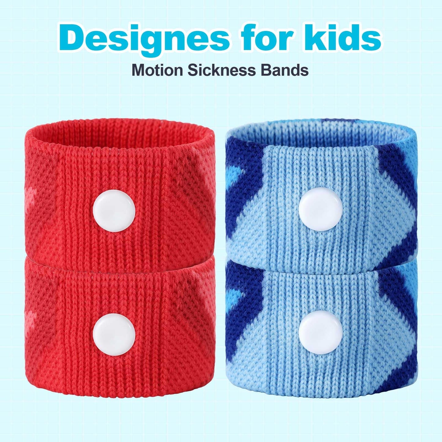 SZSTYYP Motion Sickness Bands for Kids – Non-Drug Acupressure Wristbands (2 Pairs, Blue & Red)