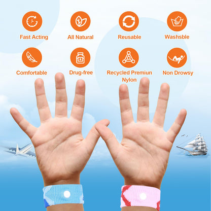 SZSTYYP Motion Sickness Bands for Kids – Non-Drug Acupressure Wristbands (2 Pairs, Blue & Red)