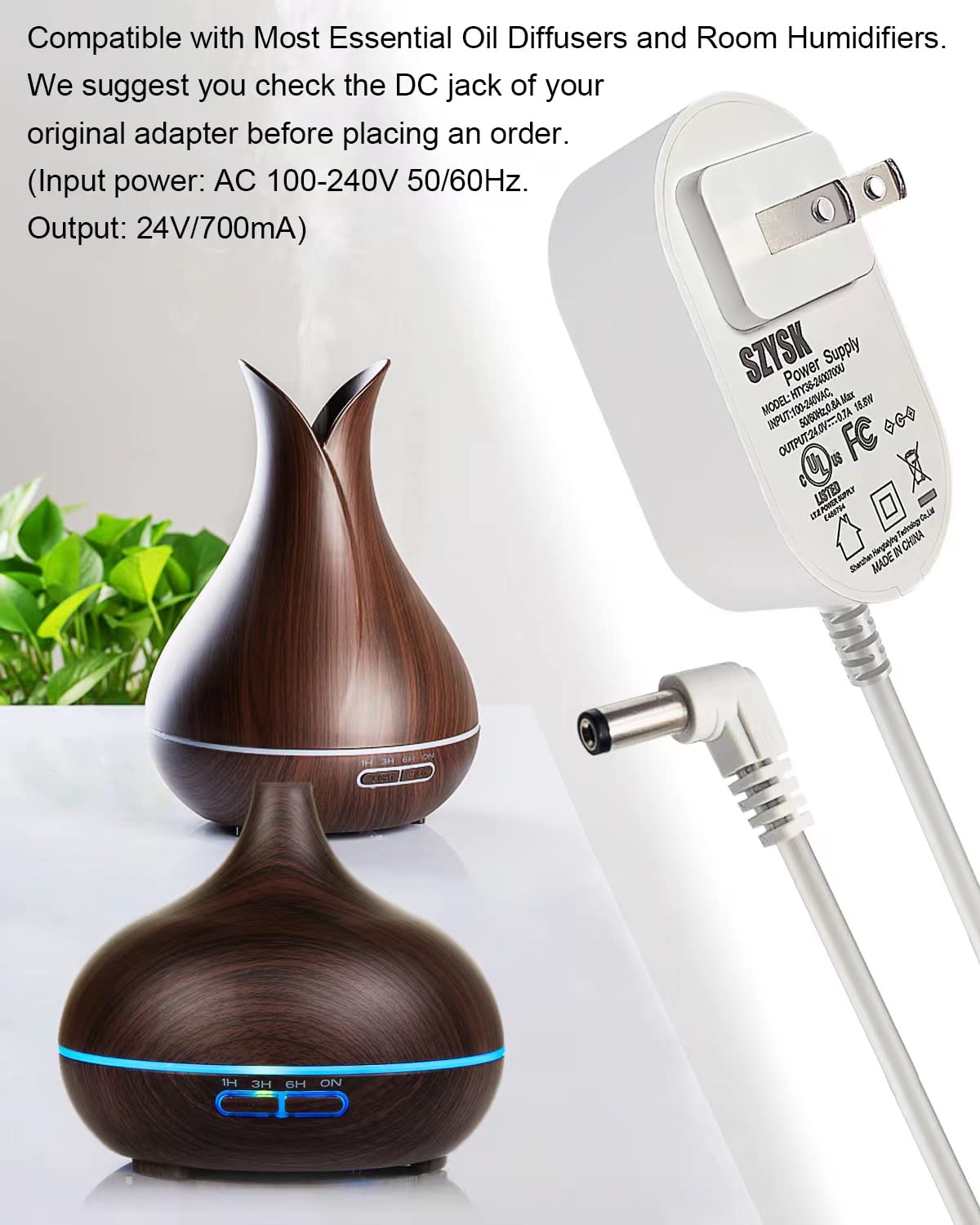 24V Diffuser Power Adapter 0.7A/0.65A/0.6A/0.5A for URPOWER & InnoGear