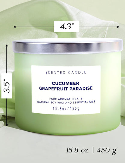 T&H Cucumber Grapefruit Paradise 3-Wick Soy Candle | 15.8 oz Fresh Citrus Aromatherapy
