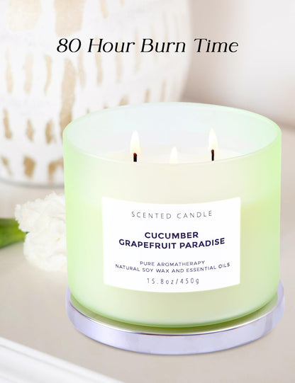 T&H Cucumber Grapefruit Paradise 3-Wick Soy Candle | 15.8 oz Fresh Citrus Aromatherapy