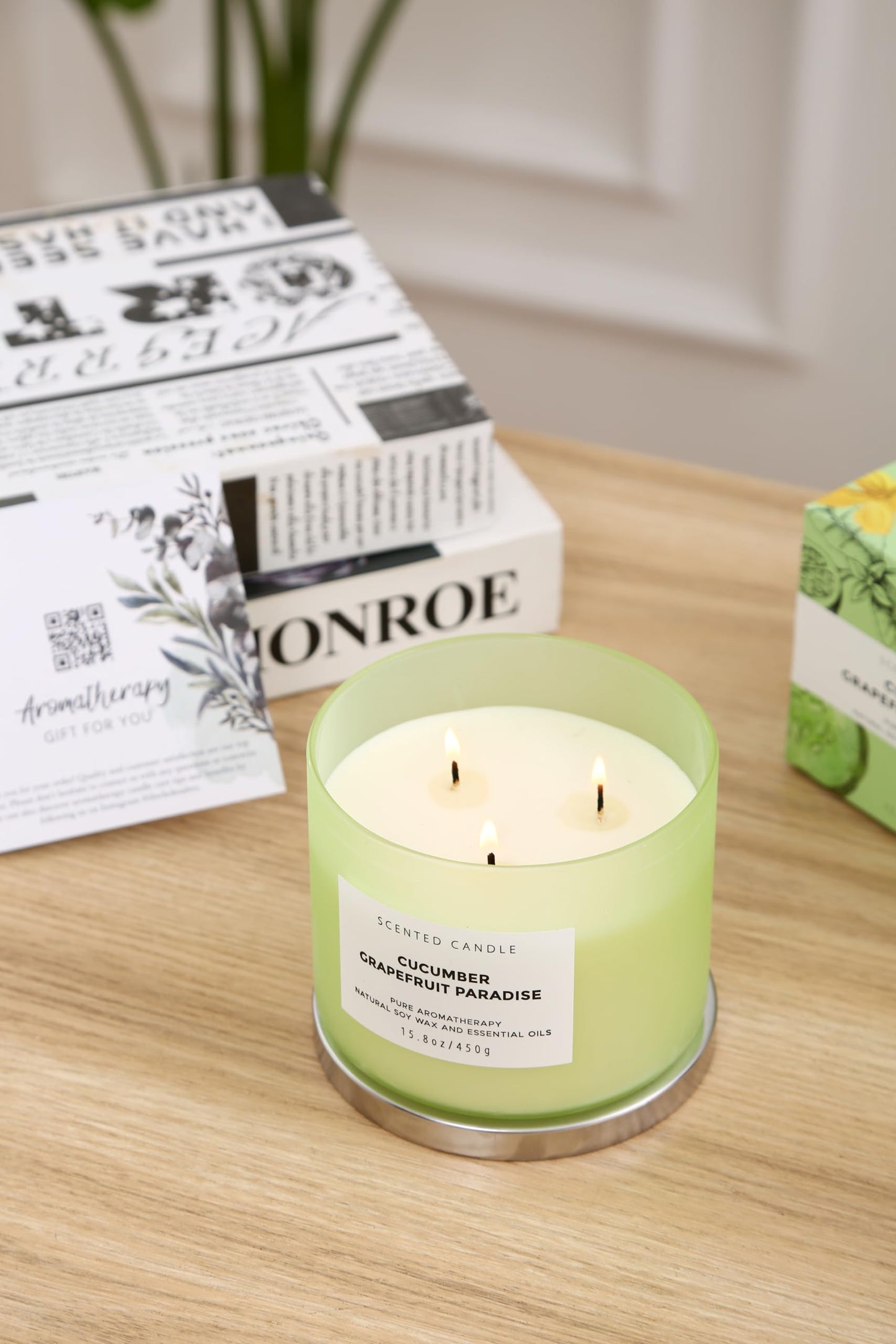 T&H Cucumber Grapefruit Paradise 3-Wick Soy Candle | 15.8 oz Fresh Citrus Aromatherapy