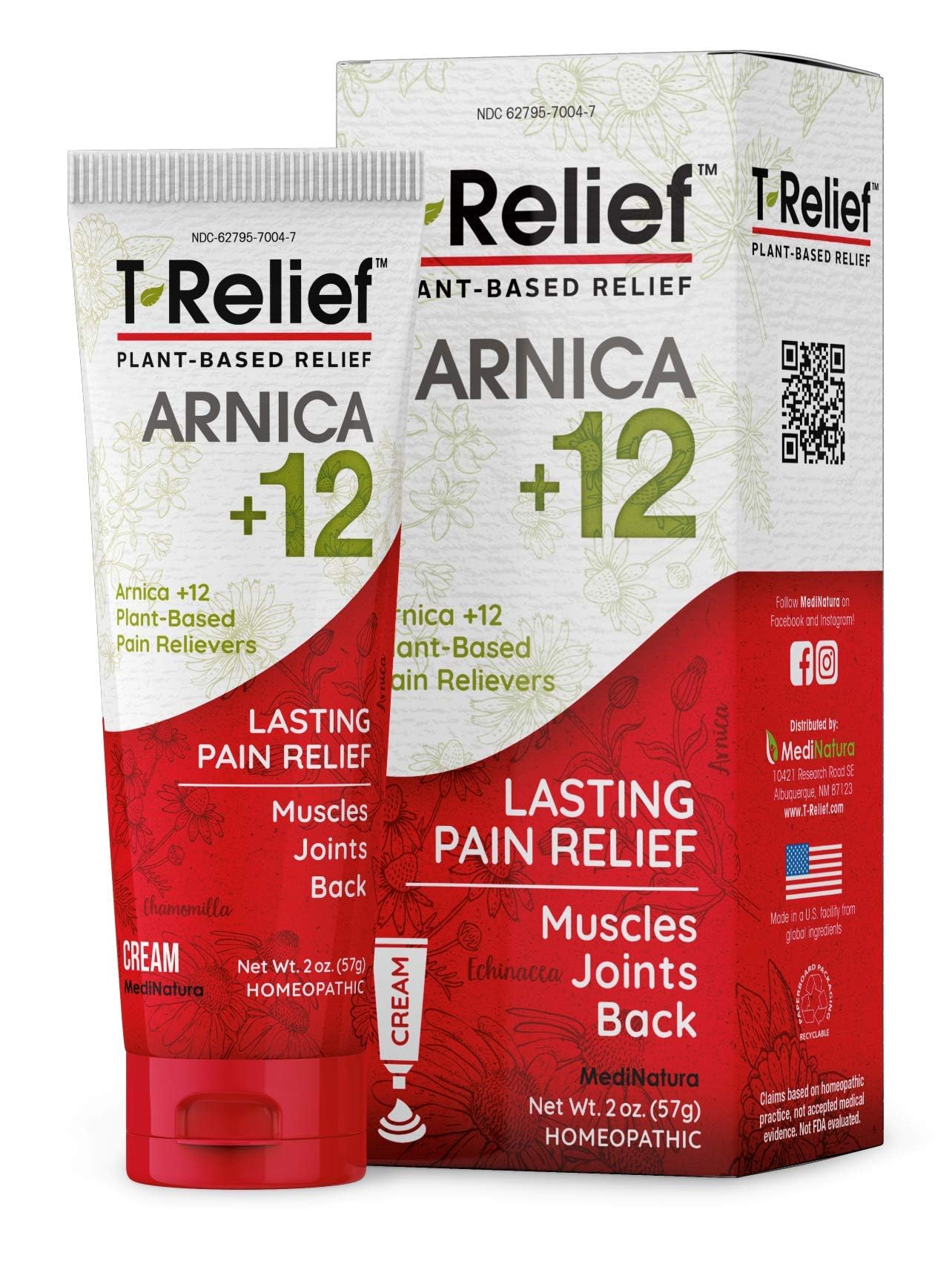 T-Relief Arnica +12 Cream – Natural Back Pain & Soreness Relief (2 oz)
