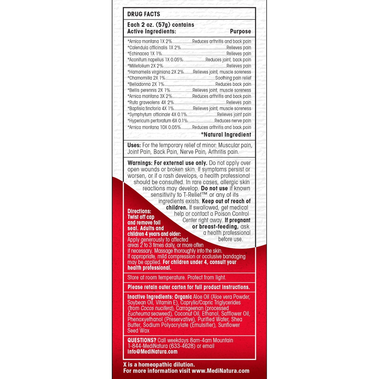T-Relief Arnica +12 Cream – Natural Back Pain & Soreness Relief (2 oz)