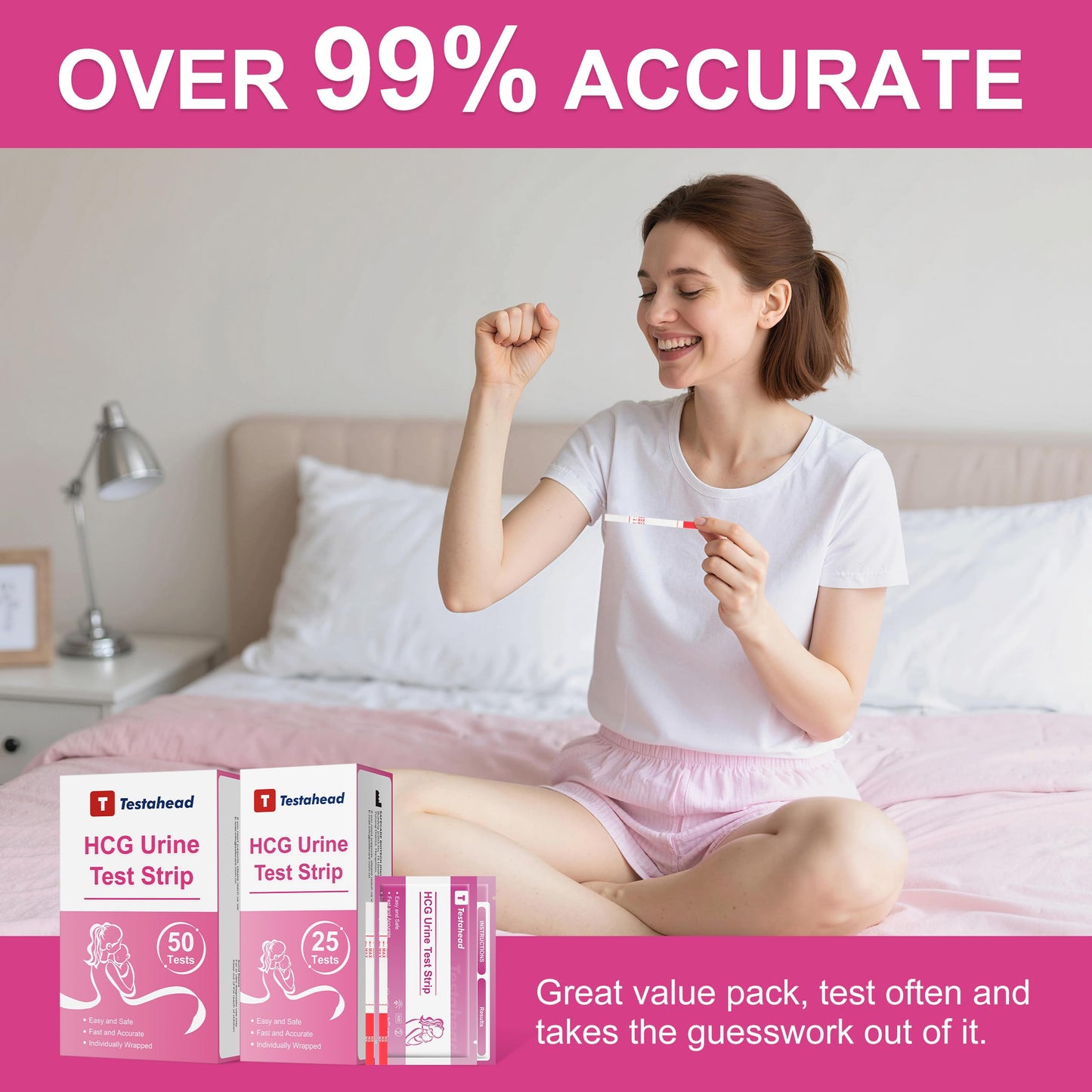 T TESTAHEAD Pregnancy Test Strips – 25 Count, High Sensitivity for Early Detection
