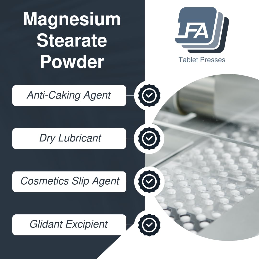Magnesium Stearate Powder – Dry Lubricant for Tablets | 1kg | Halal Kosher Vegan