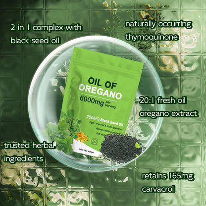 TAFUTY RESILLA Oil of Oregano with Black Seed Oil – 6000mg 2-in-1 Softgels, Non-GMO, Gluten Free, 180 Softgels