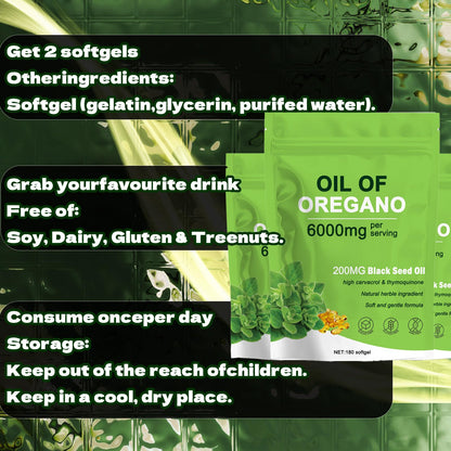 TAFUTY RESILLA Oil of Oregano with Black Seed Oil – 6000mg 2-in-1 Softgels, Non-GMO, Gluten Free, 180 Softgels