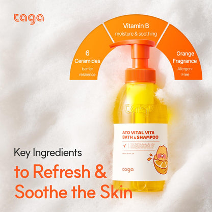 TAGA ATO Vital Vita Kids Bath & Shampoo 300 ml – Vegan, Hypoallergenic 2-in-1 Cleanser