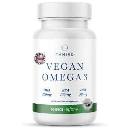 TAHIRO Vegan Omega-3 Softgels – 1000mg Plant-Based DHA, EPA & DPA | Brain Health, Prenatal & Joint Support