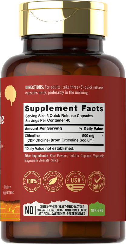 Tahoe Nutritionals Citicoline 500mg | 120 Capsules | CDP Choline Supplements | Therapeutic Grade | Gluten Free, Non-GMO