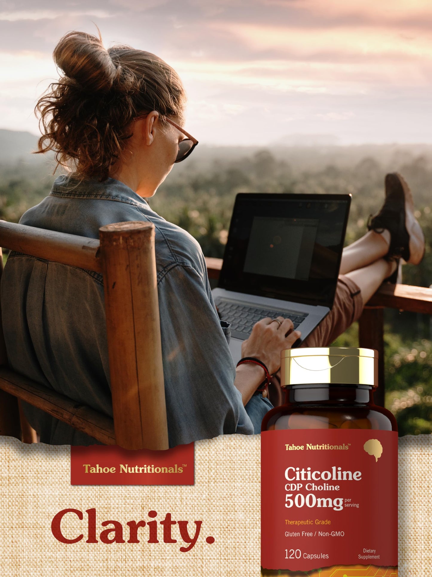 Tahoe Nutritionals Citicoline 500mg | 120 Capsules | CDP Choline Supplements | Therapeutic Grade | Gluten Free, Non-GMO