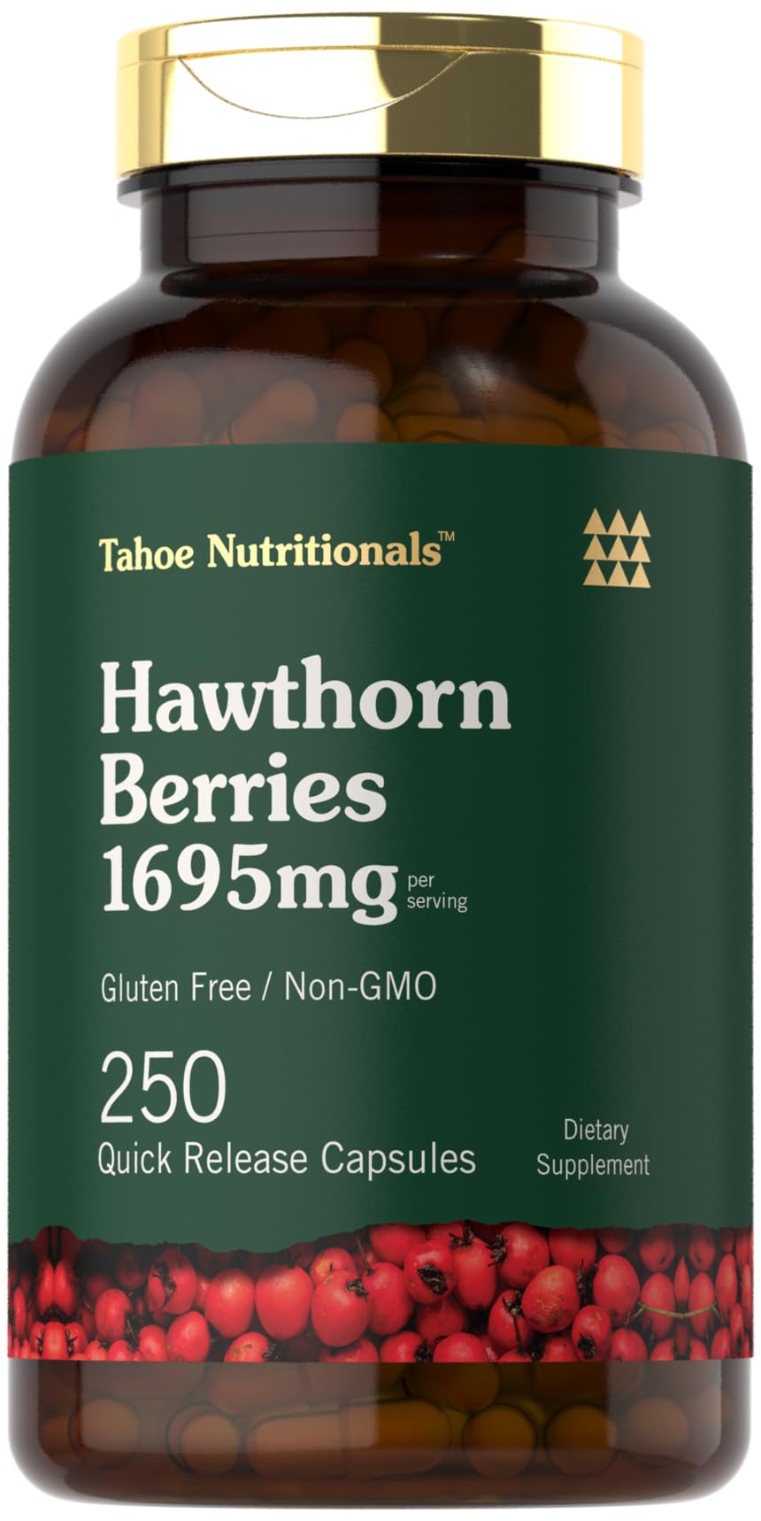 Tahoe Nutritionals Hawthorn Berry Capsules – 1695 mg per Serving, 250 Count – Non-GMO, Gluten Free