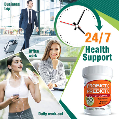 TAIGASEA 50B CFU Probiotic & Prebiotic for Women & Men – 12 Strains, 30 Veggie Capsules