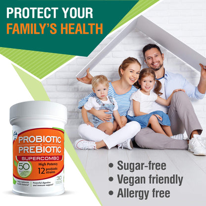 TAIGASEA 50B CFU Probiotic & Prebiotic for Women & Men – 12 Strains, 30 Veggie Capsules