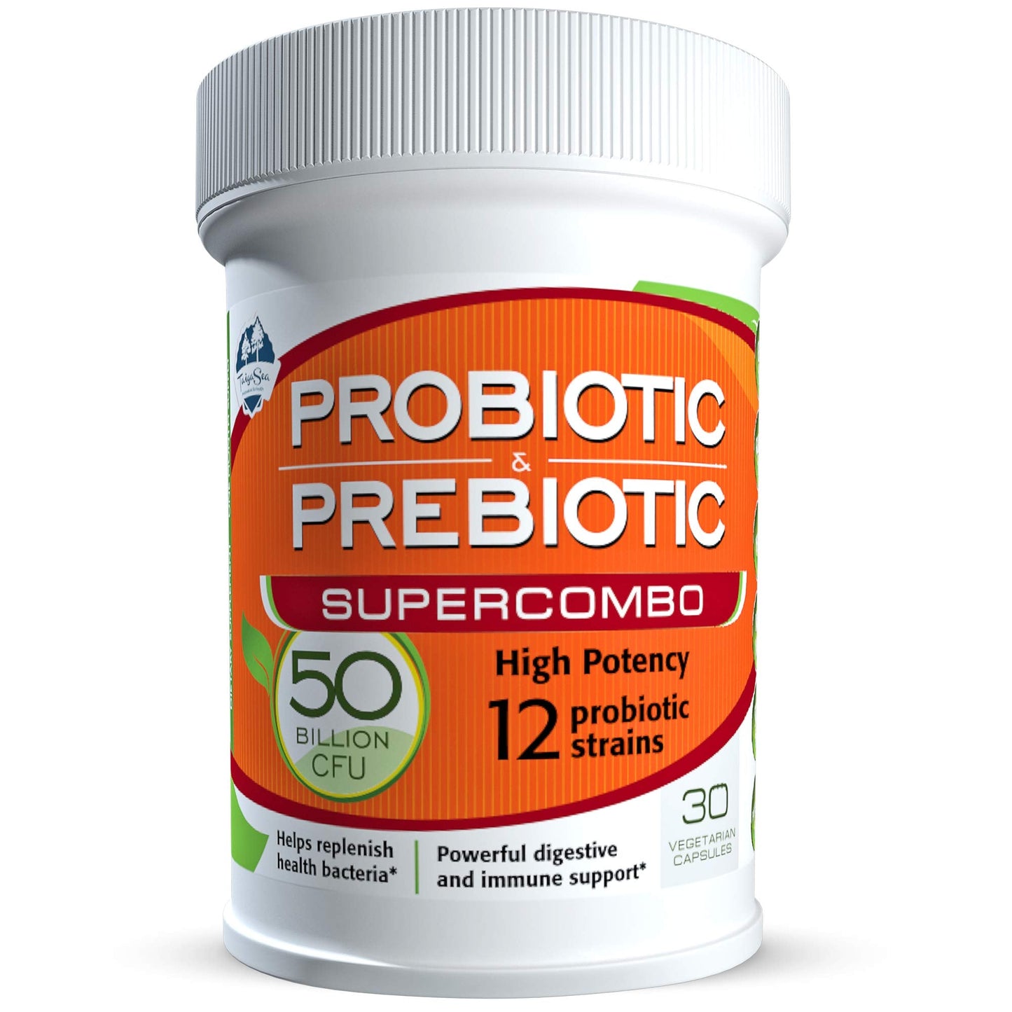 TAIGASEA 50B CFU Probiotic & Prebiotic for Women & Men – 12 Strains, 30 Veggie Capsules