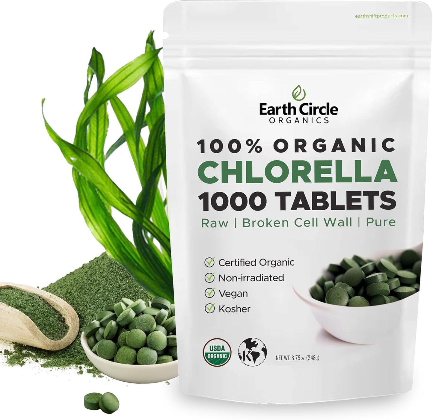 Organic Chlorella Tablets 1,000 Count | High Potency Superfood | Vegan, Kosher, Non-GMO
