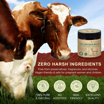 Tallow Frankincense Balm – Grass-Fed Beef Tallow + Castor Oil & Frankincense (4.2 oz)