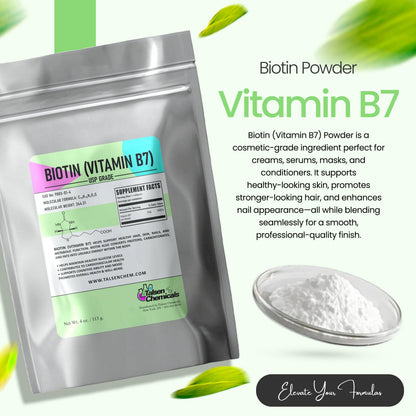 Biotin (Vitamin B7) Powder – Talsen Chemicals | Hair, Skin & Nail Health, Non-GMO, Gluten-Free, 4 oz
