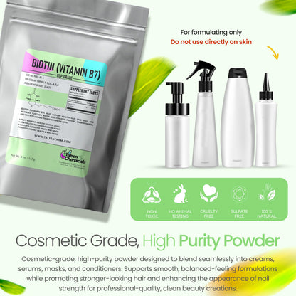 Biotin (Vitamin B7) Powder – Talsen Chemicals | Hair, Skin & Nail Health, Non-GMO, Gluten-Free, 4 oz