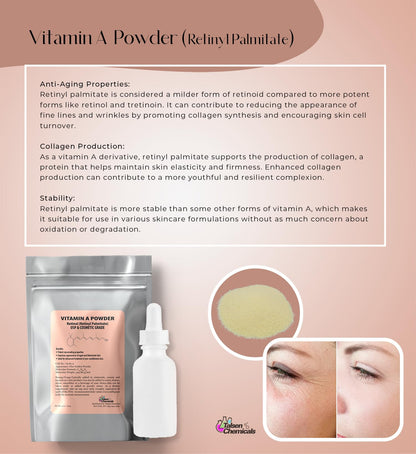 Vitamin A Powder – Retinyl Palmitate & Retinol (1 oz / 28 g) USP & Cosmetic Grade | Talsen