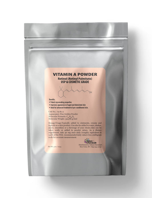 Talsen Chemicals Vitamin A Powder – Retinyl Palmitate & Retinol (USP & Cosmetic Grade) 4 oz BritishVita | Premium UK Vitamins & Wellness Supplements